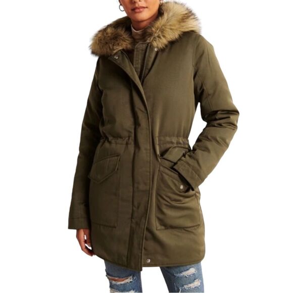 NWT Abercrombie Fitch puffer Parka XXS Army Green Black Friday Deal - Picture 1 of 6